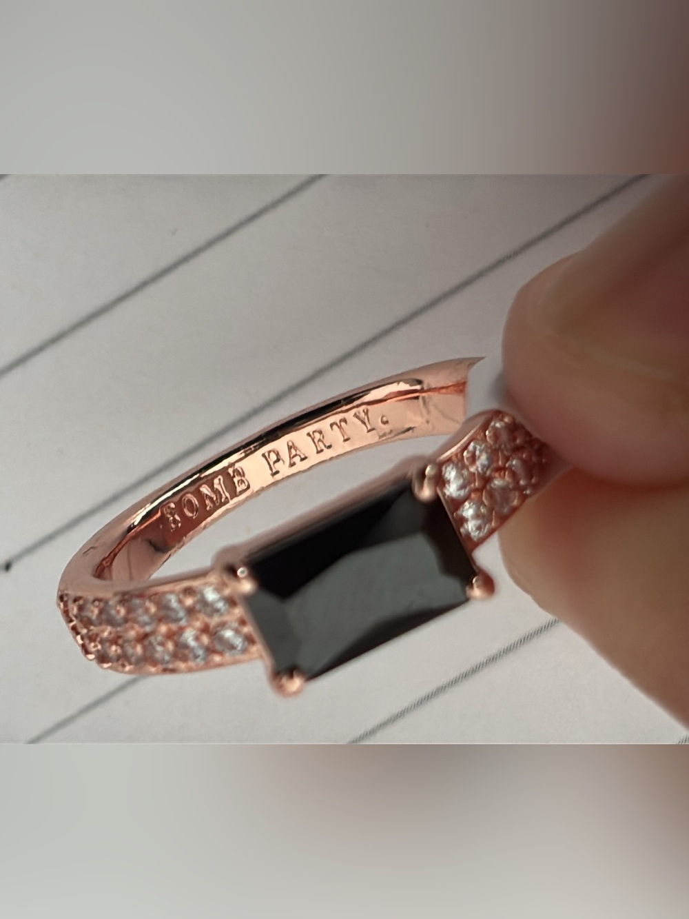 Bomb Party Rose Gold Tone and Black Stone Ring